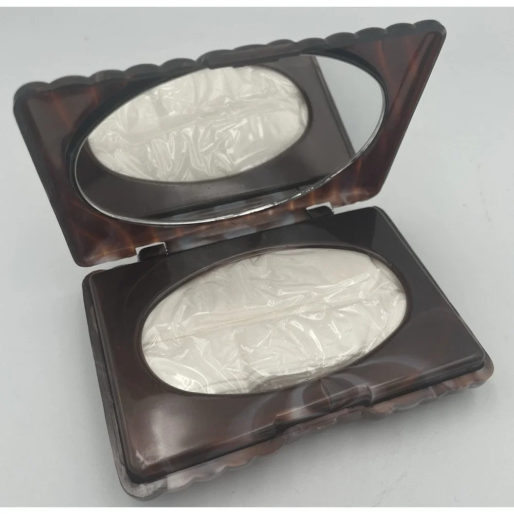 Vtg. Compact Mirror W/ Tissue Clamshell Travel Case Tortoise Shell 1980's Retro